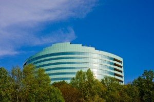 Green Office on Blue Sky